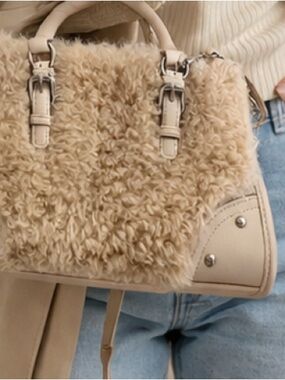 stradivarius Sherpa Mini Bag | Cozy Aesthetic Handbag | Neutral Winter Purse